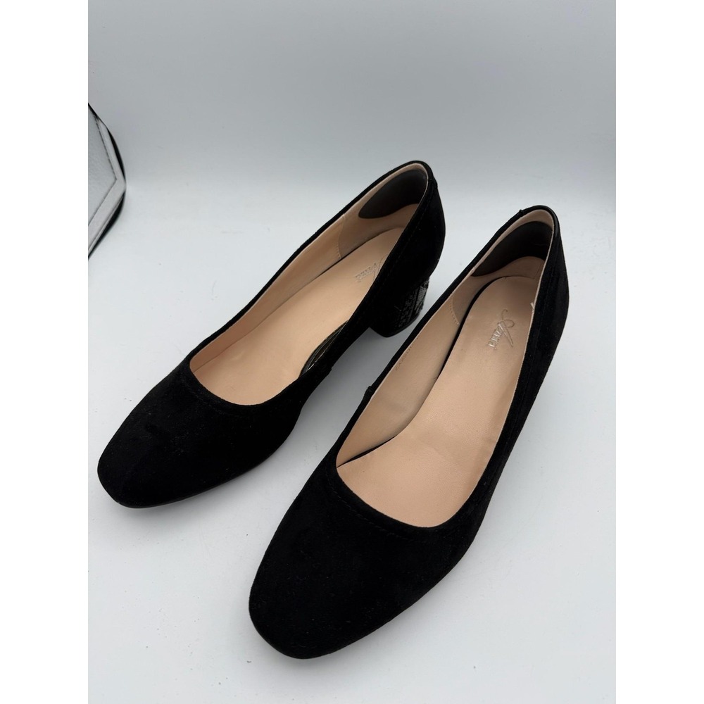Azura Shoes Womens Size 10 Black Suede Round Toe Geometric Block‎ Heel Pumps